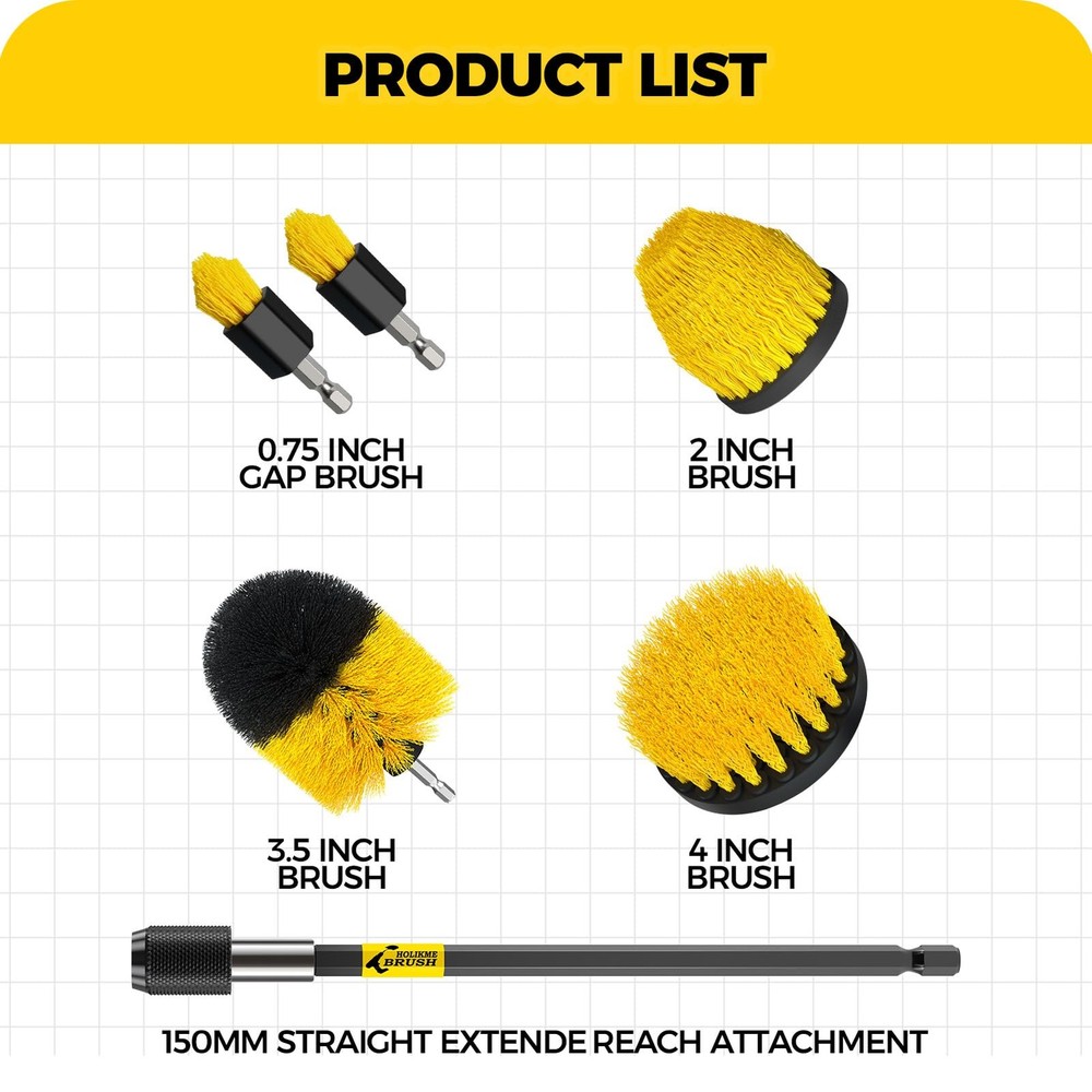 6Pack Drill Brush ï¼ŒExtended Long Attachment Set All Purpose for Crevice Cle...