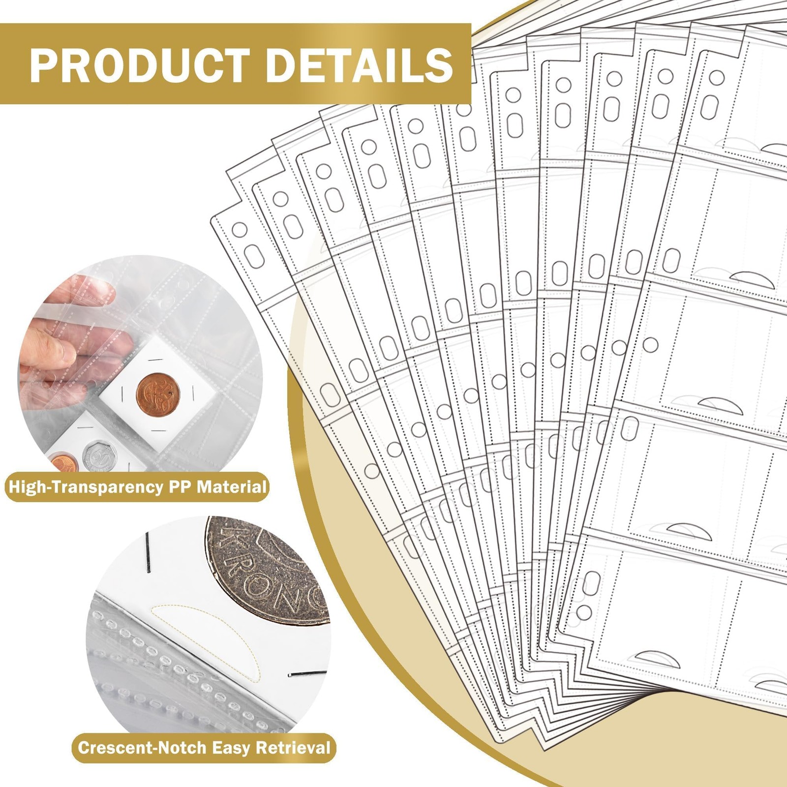 30 Sheets Uncle Paul Coin Binder Sheets 2" x 2" Coin Flips - 600 Pockets 7 Holes