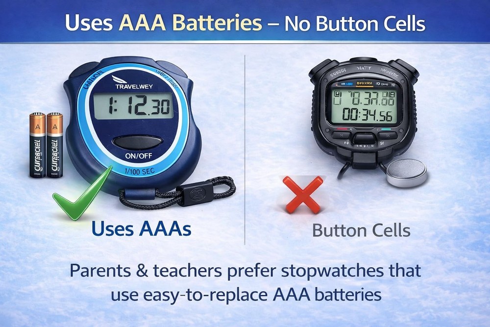 Digital Stopwatch for Teachers, Students & Coaches – Simple 3 Button, Black