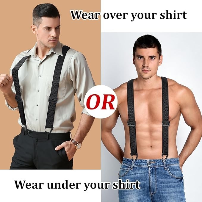 Suspenders for Men Heavy Duty, X Back Hidden Suspender 1.5" Under Clothing