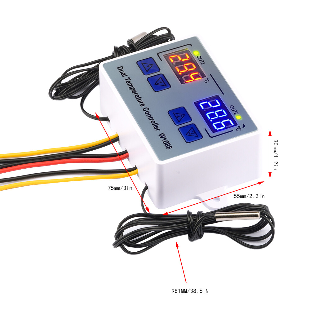DC12V 24V AC110-220V W1088 Digital Display Smart Temperature Dual Controller