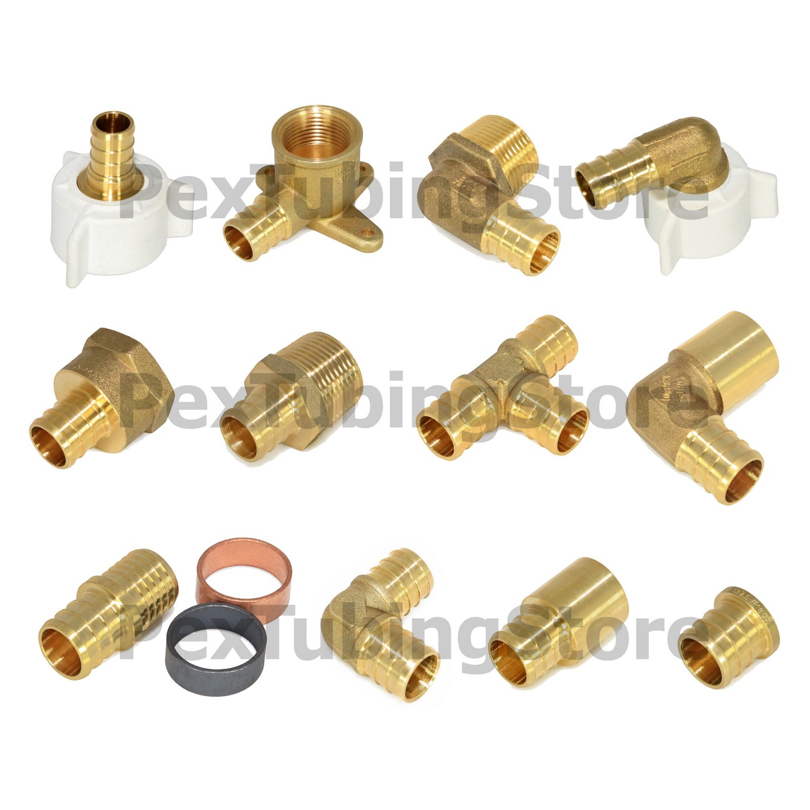 PEX Fittings All Sizes - Brass Crimp Elbows Tees Couplings Adapters, ASTM, NSF
