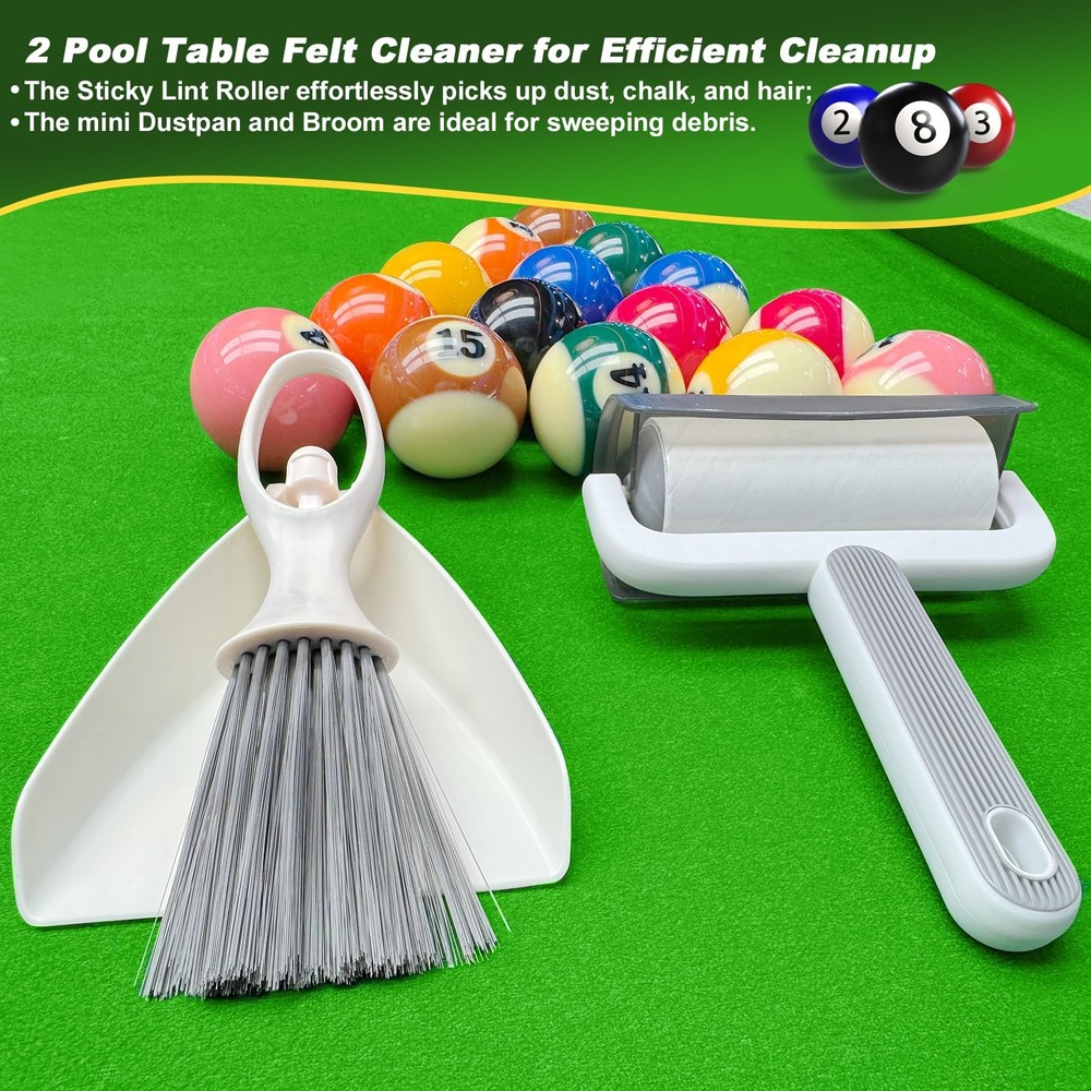 Billiard Pool Table Accessories Kit: 10 Piece Set with 2 Brushes 2 Ferrule