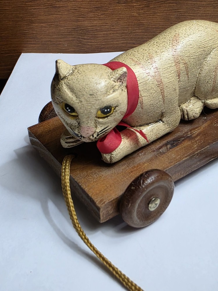 Folk Art Cat Pull Cart Toy