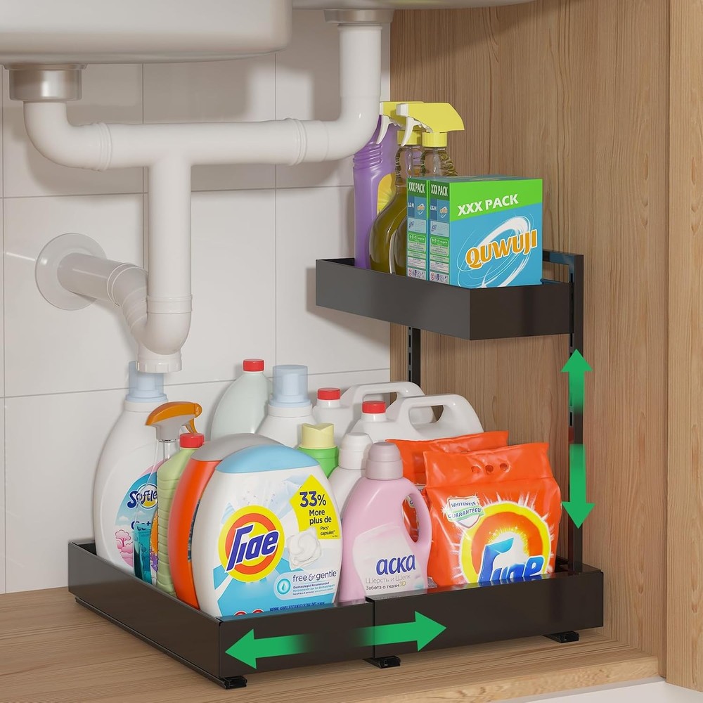 Expandable Under Sink Organizers & Storage 2 Tier Under Cabinet Organizer