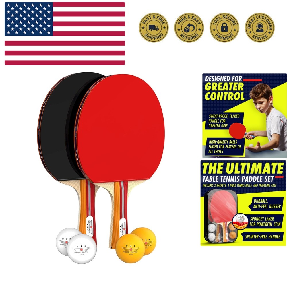 Professional Ping Pong Paddle Sets, 2 Paddle or 4 Paddle Table Tennis Set wit...