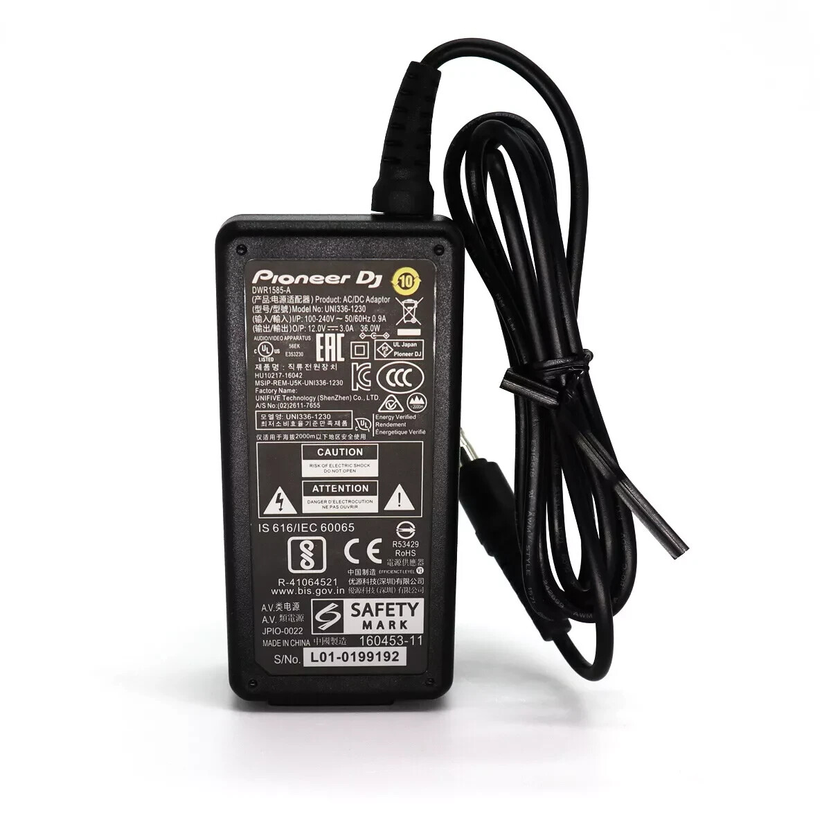 Pioneer DJ Controller DDJFLX10, DJC-TSP16, DWR1585, DWR1596 AC Adapter Charger