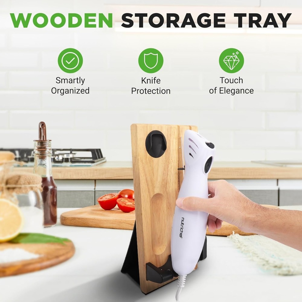 Versatile Electric Kitchen Knife - Includes Wooden Stand for Elegant Storage