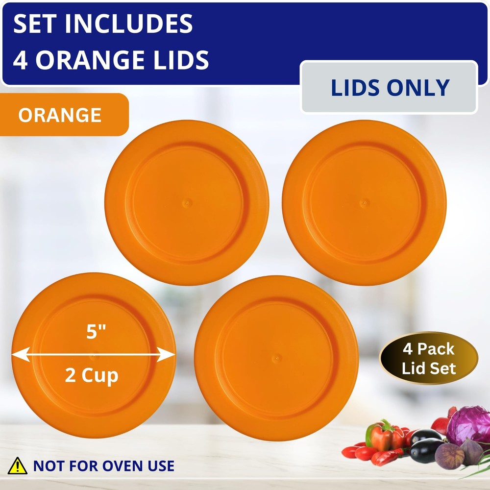 2 Cup/470 mL Orange Replacement Lids/Covers for Pyrex 7200-PC, 4 Pack,