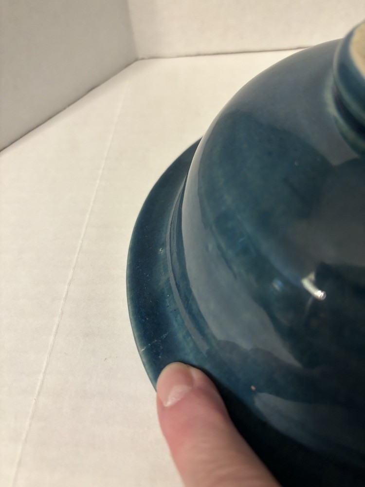 Handcrafted Ceramic Art Pottery Dish, Teal Blue, 7”