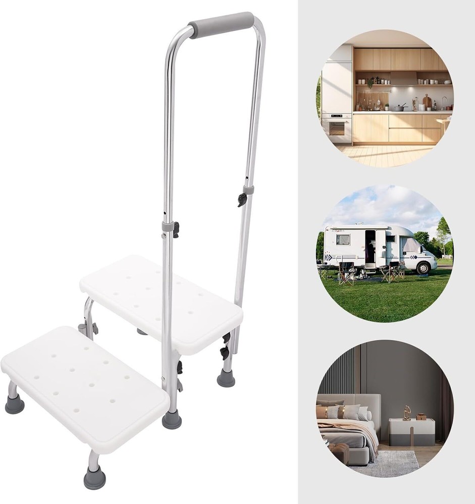 2 Step Stool with Handle for Elderly,Heavy Duty 2 Step Stool with Handrail