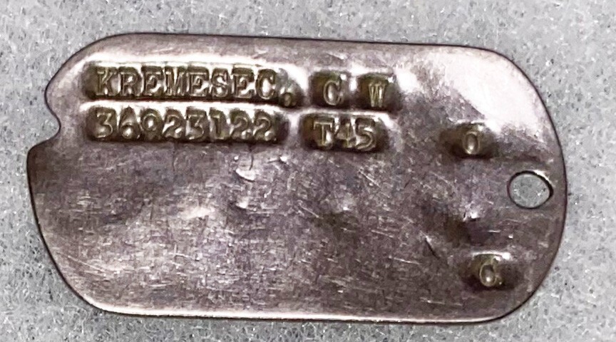 WWII Single CW Krenesec  T-45 Dog Tag