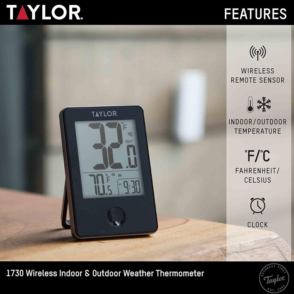 Wireless Digital Indoor Outdoor Thermometer - Black, LCD, Bluetooth