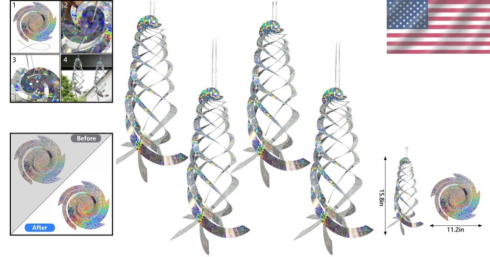 Durable 4Pcs Spiral Bird Deterrent Reflectors - Decorative & Functional