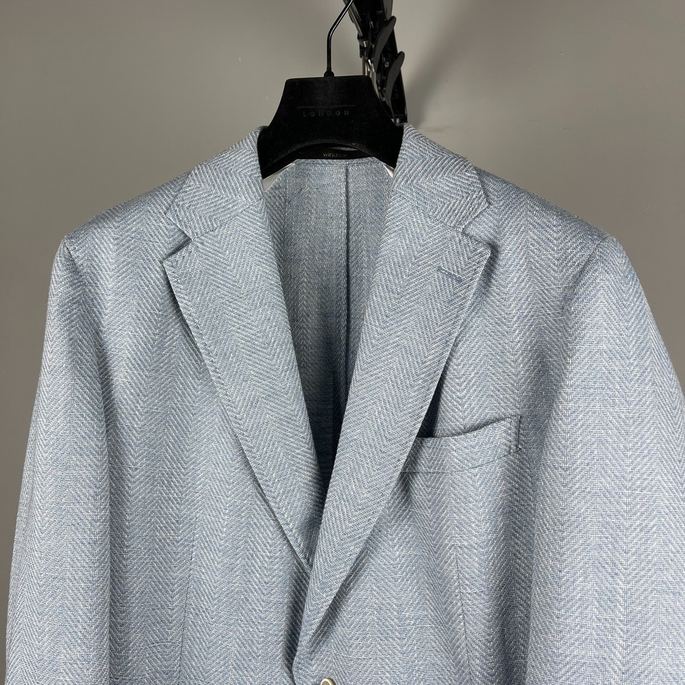 Windsor Men's Light Blue Unlined Herringbone Blazer – Size EU52