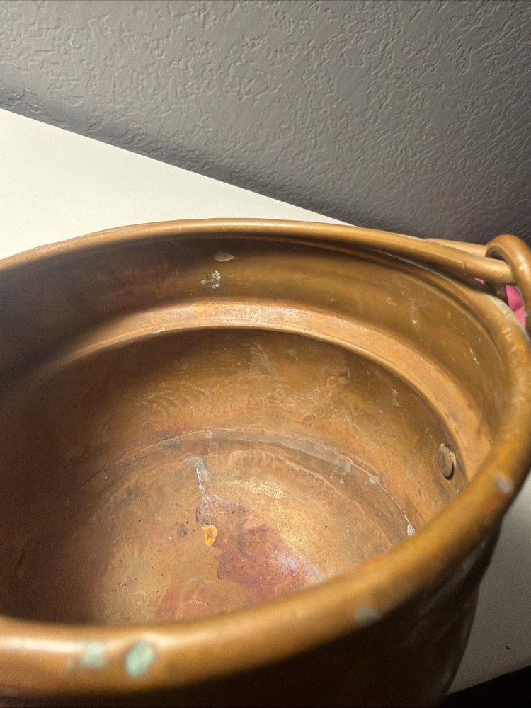 Vintage Solid Copper Cauldron Pot with Swing Handle Rustic Farmhouse Decor