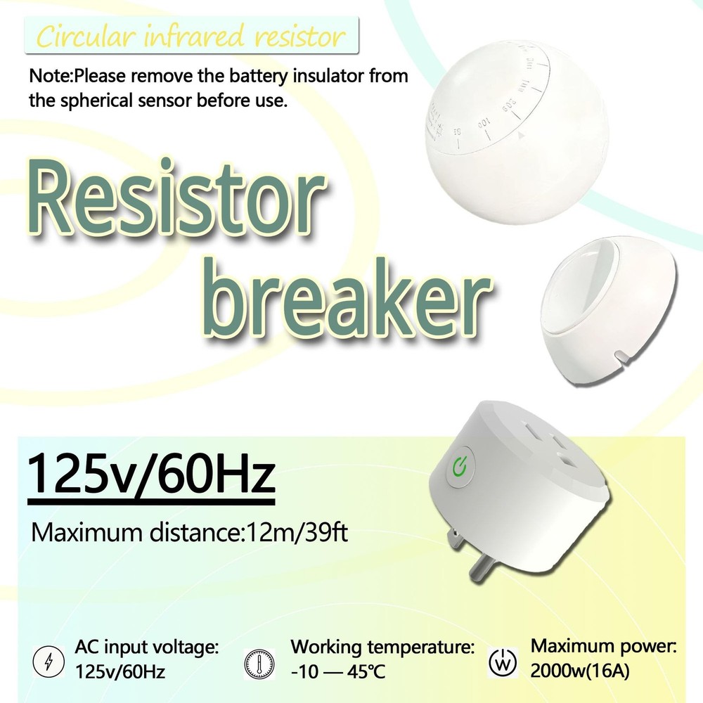 Wireless PIR Motion Sensor Switch with Outlet Adjustable Sensing/Delay Dual W...