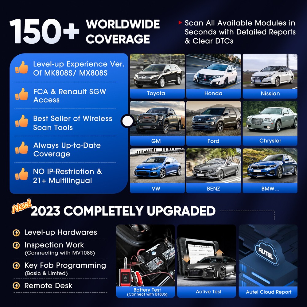 Autel Scanner MaxiCOM MK808BT PRO Android 11 Bi-Directional Control Scan Tool