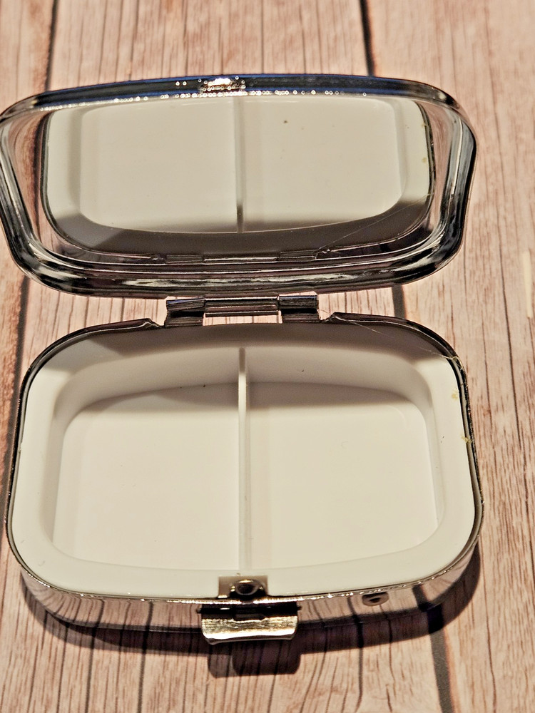 Floral Pill Box 2 Compartment Silver Tone Rectangular New