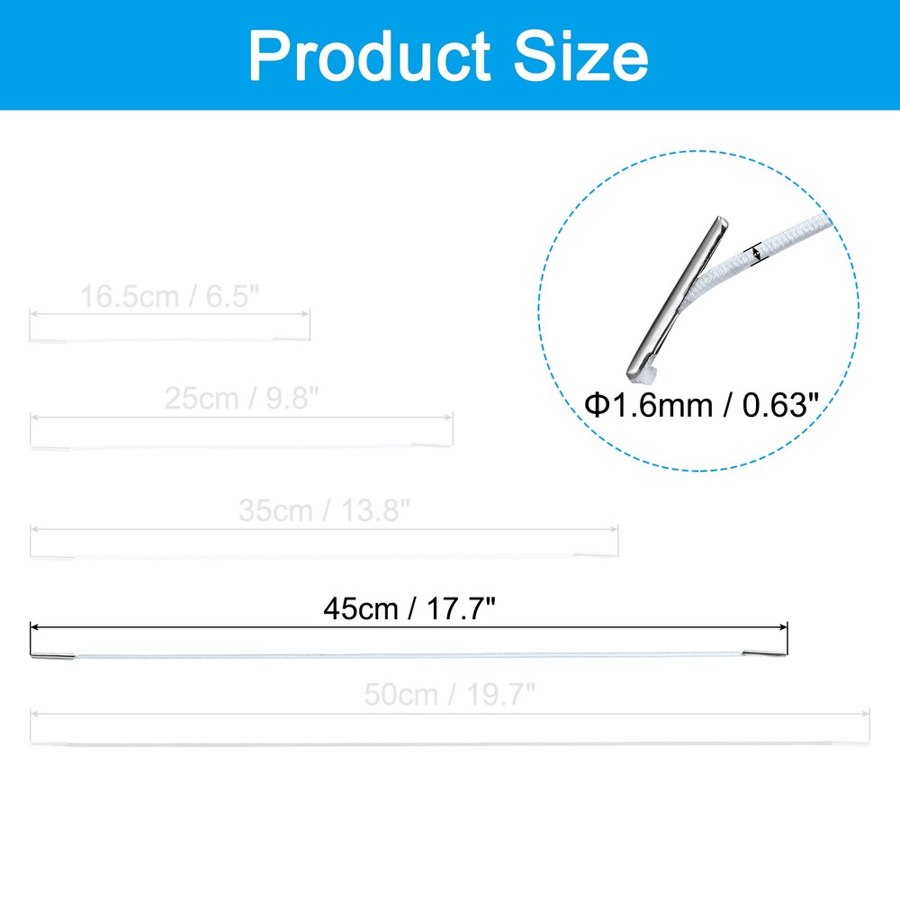 50Pcs 18" Elastic Barbed Cord 1.6mm Loop Stretch Round String White