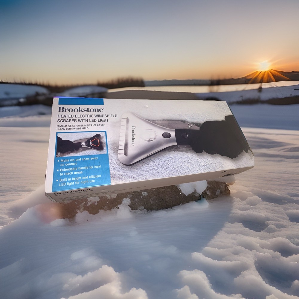 Brookstone heated electric windshield snow ice scraper car with LED light