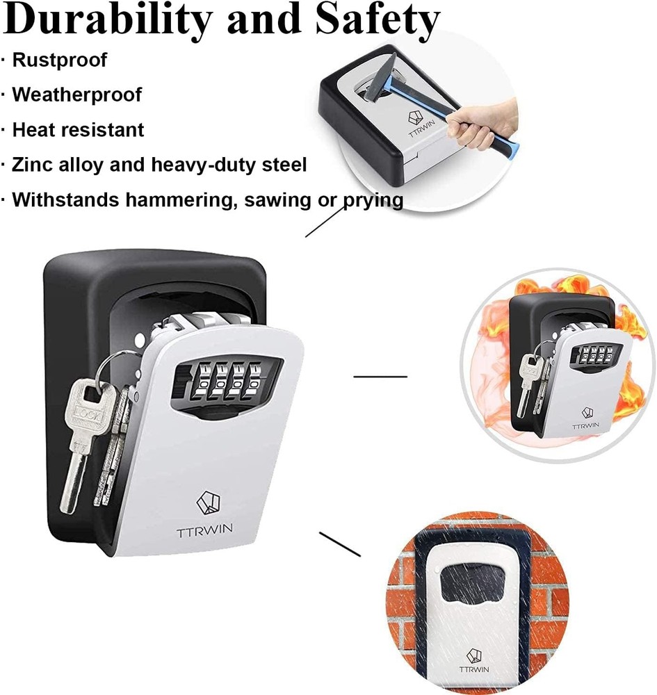 TTRWIN Key Lock Box for Outside, Resettable 4 Digit 1 Pack, Gray-003