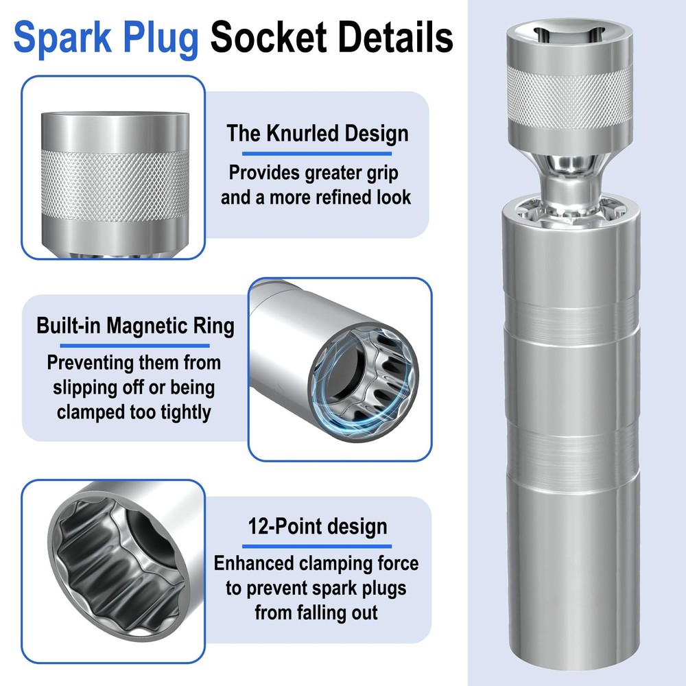 14mm&16mm Spark Plug Socket Set, Thin Wall 3/8" Drive Spark Plug Sockets Remo...
