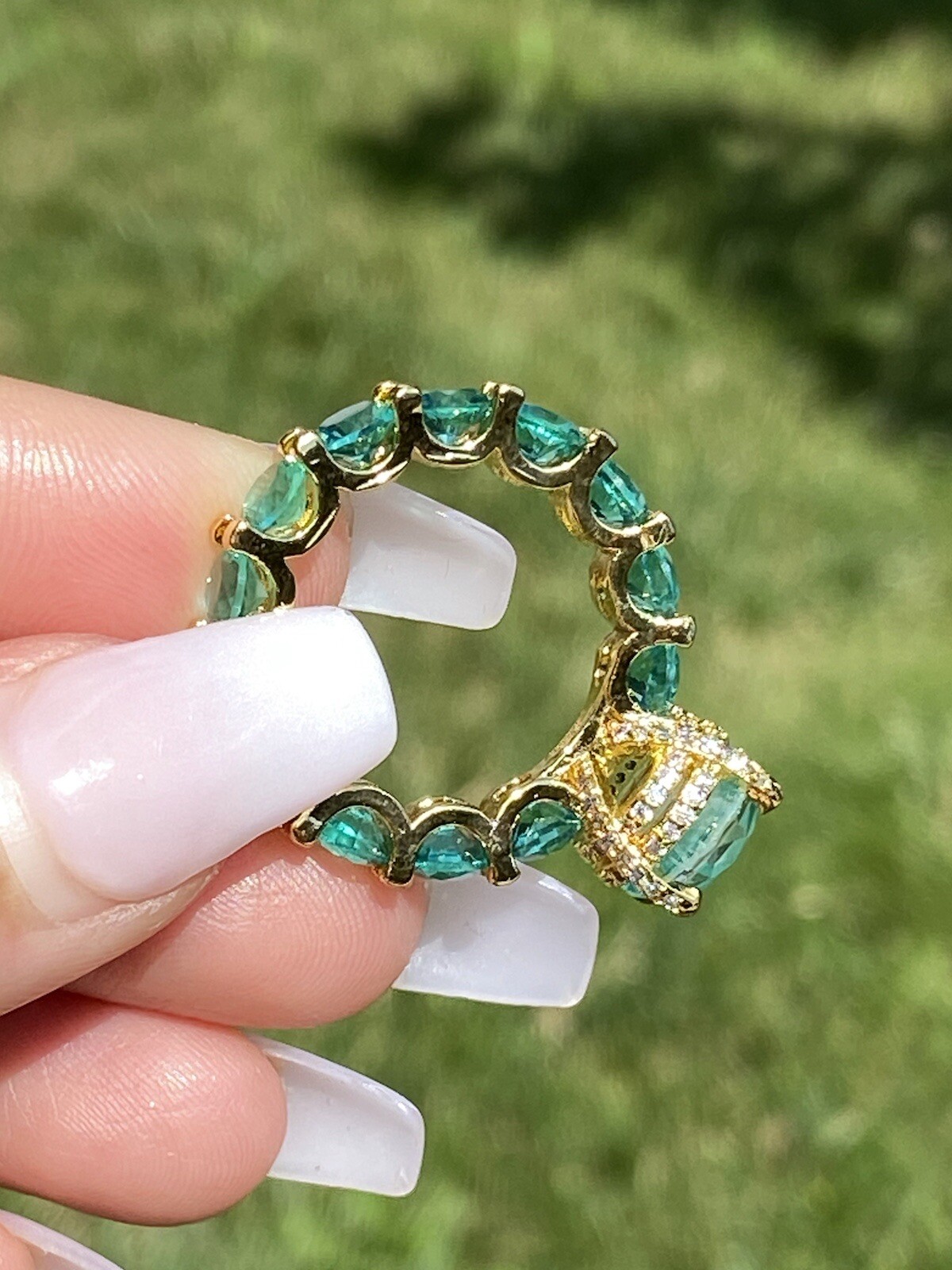 100% GENUINE COLOMBIAN EMERALD MULTI GEMSTONE RING, ETERNITY BAND, LADY AMERICA’