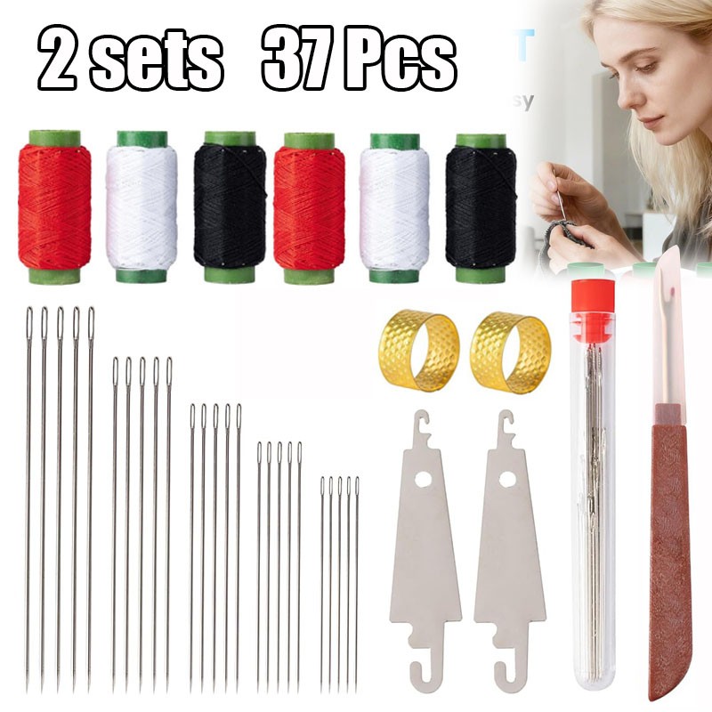 2Sets 37PCS Sewing Tool Set,Needles Thread Hand Repair Tools,Portable Sewing Kit