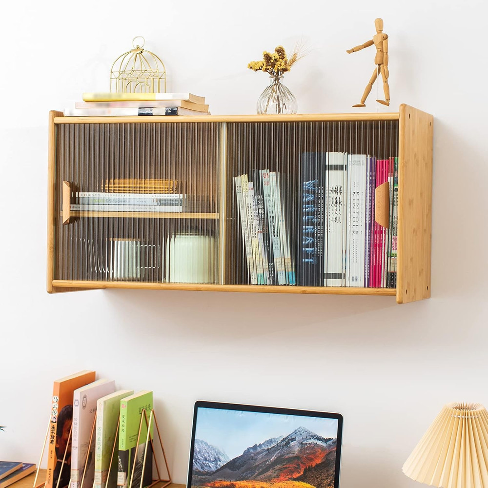 Bamboo Wall-Mounted Kitchen Pantry Cabinet with 2 Doors for Storage