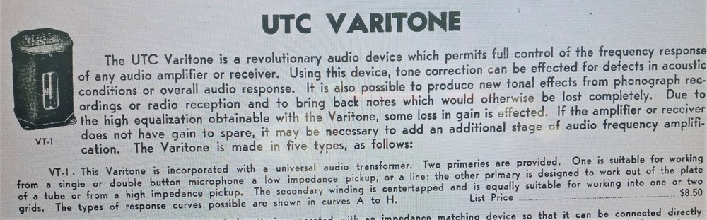 1 UTC VT-1 Varitone Transformer (USA)