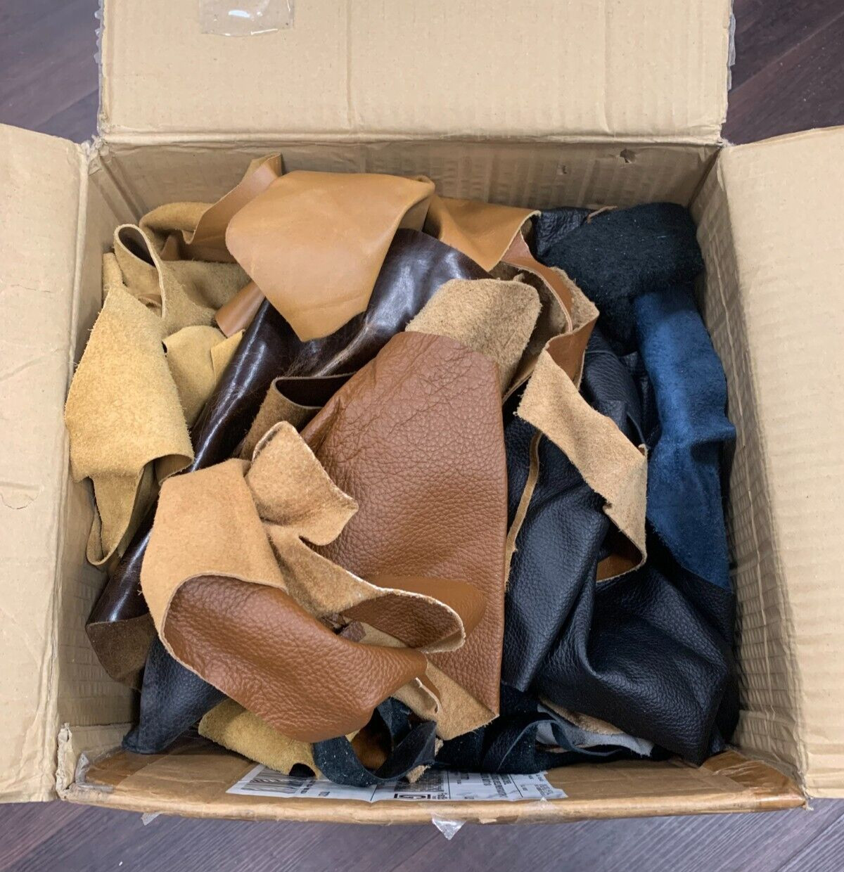 3 lb Box Mixed Colors Cowhide Remnants Scrap Leather Pieces Free Shipping