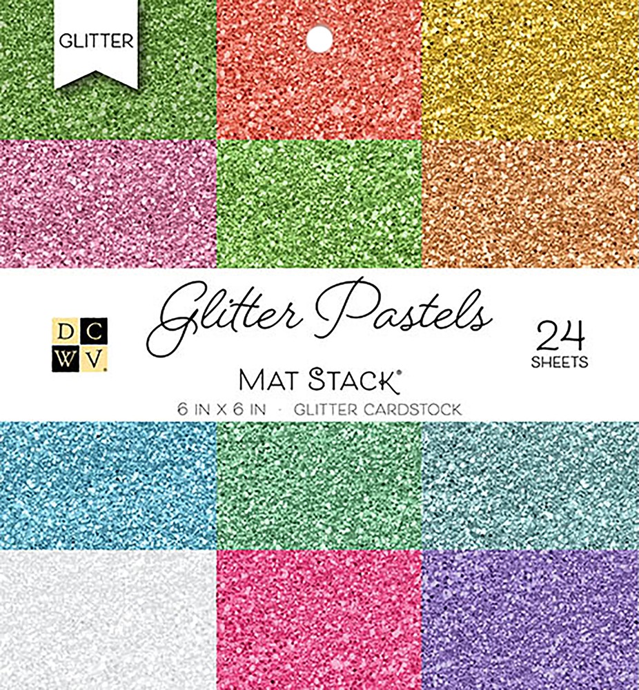 DCWV Single-Sided Cardstock Stack 6"X6" 24/Pkg-Glitter Pastels Solid, 12 Colors/