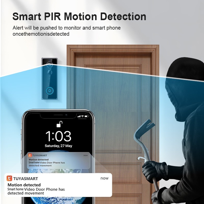 Smart Wireless WiFi Doorbell Camera Video Intercom Security PIR Human Detection