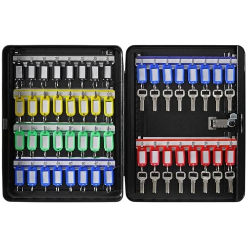 48 Key Cabinet Wall Mounted Adjustable Lockable Black Key Organizer Storage Box