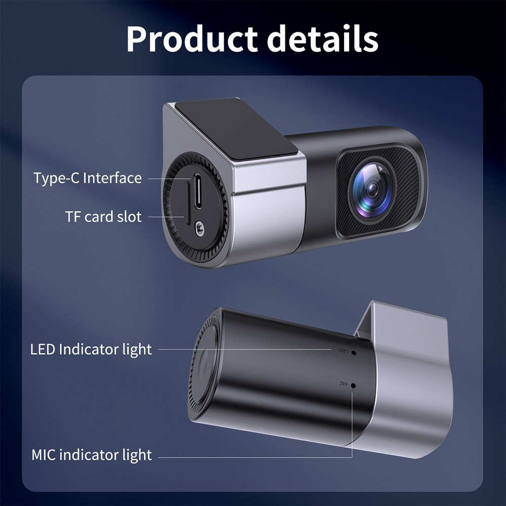 Mini WiFi Dash Cam 1080P HD Car Dashboard Camera w/ APP Control Loop Recording