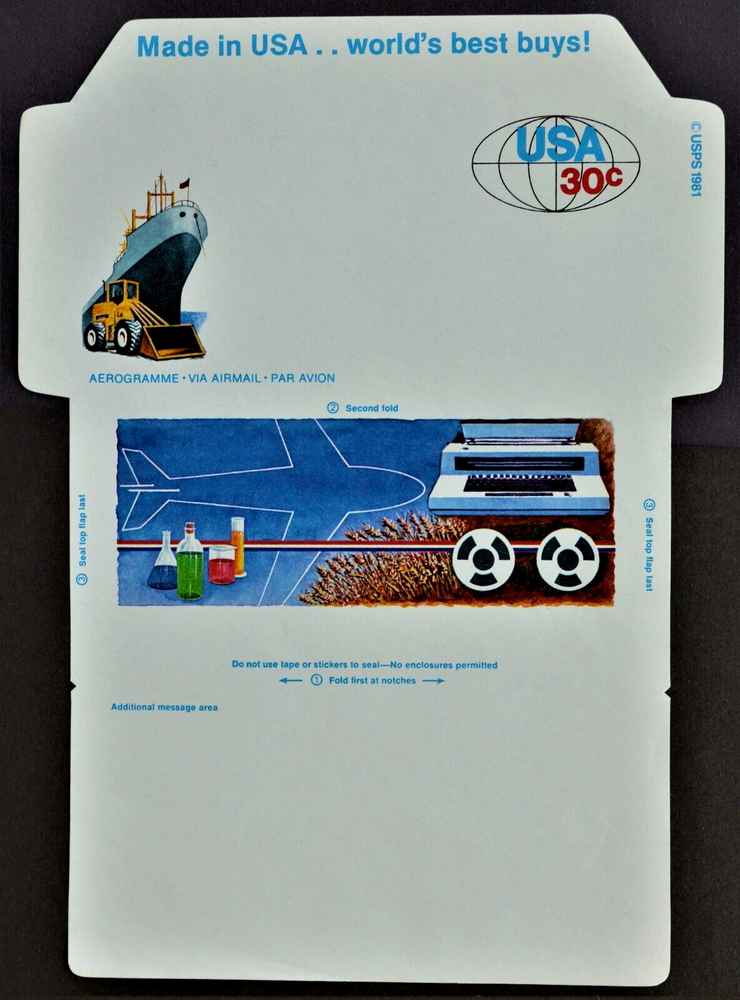 1982 US Sc. #UC55 air mail letter sheet, not folded, mint, good shape