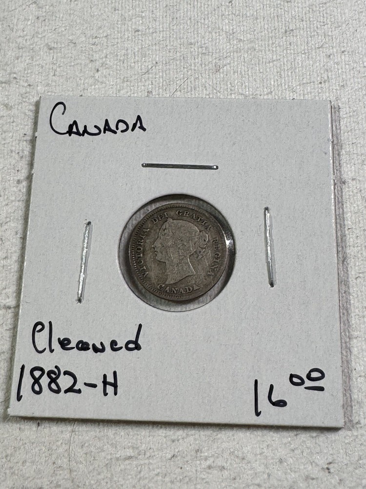 1882-H Canada 5 Cents Small Silver Coin Cleaned