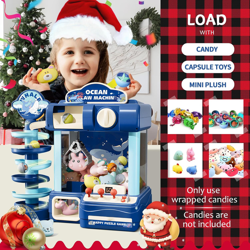 Kids Arcade Claw Machine and 3D String Art Kit Bundle - Candy Claw Game and Hear