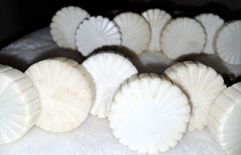 19 -Vintage Stone Drawer Pulls White Knobs 1 1/2" dia Round ACTUAL STONE set