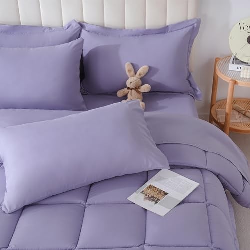 Size Comforter Sets, 7Pcs Size Bedding Sets All Season Down Full Purple