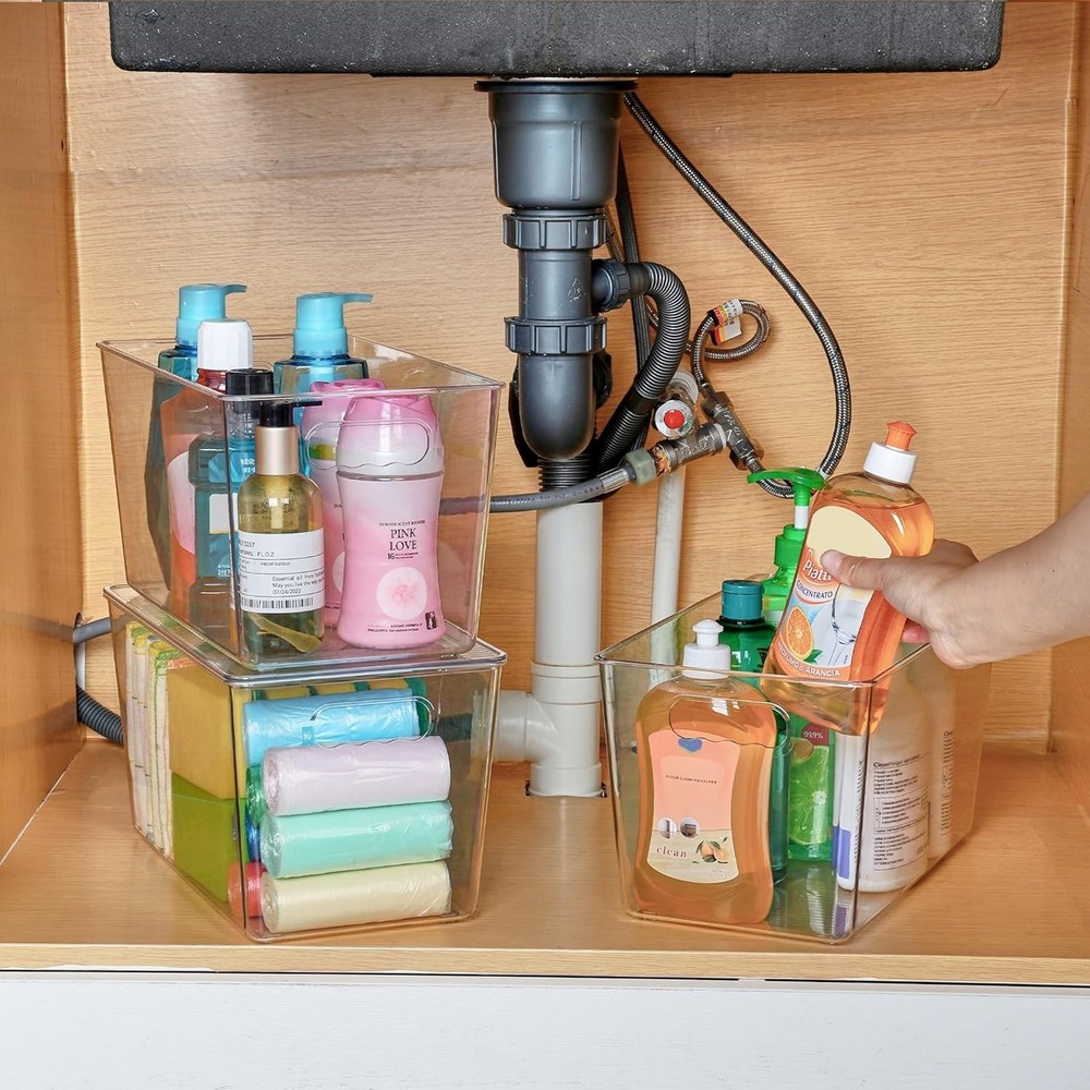 4-Pack XL Clear Stackable Storage Bins with Lids - Perfect for Pantry & Kitchen