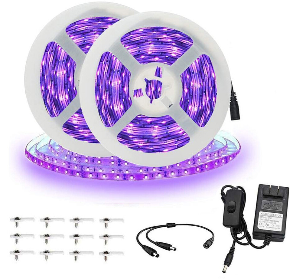 33FT LED UV Black Light Strips 12V Flexible Blacklight 600 LEDs Party Lighting