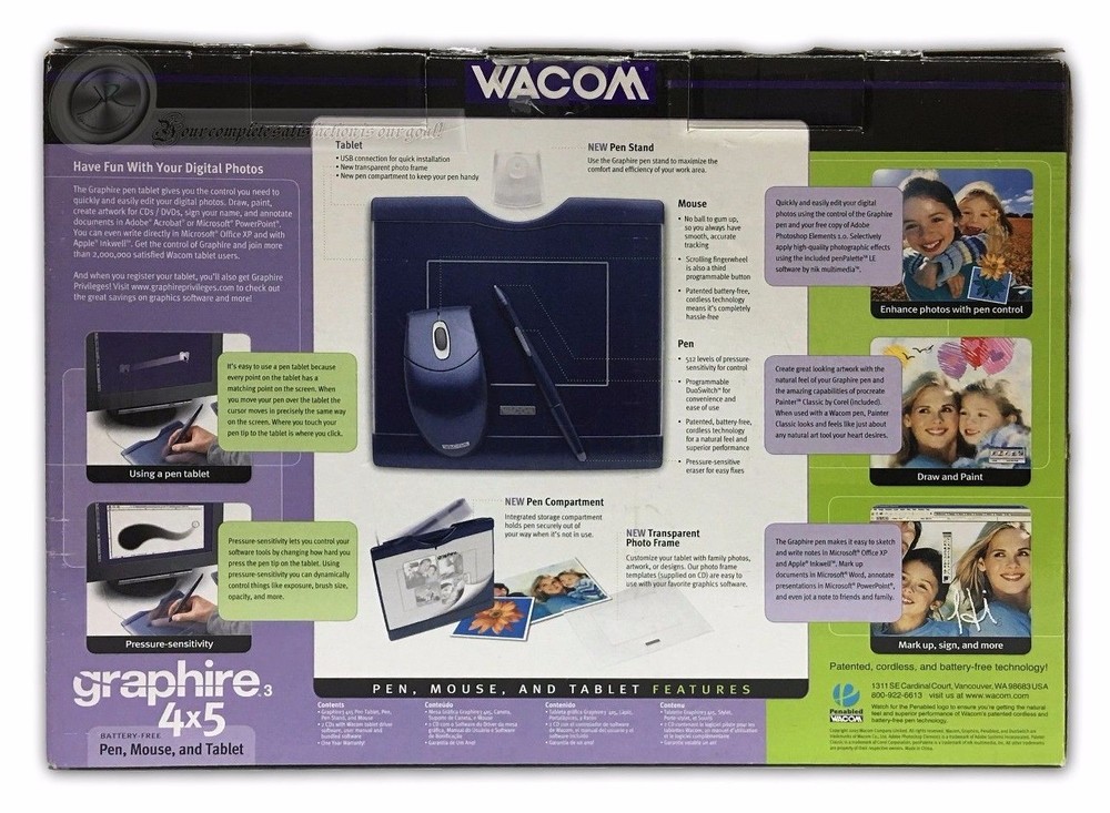 Wacom Graphire 3 4x5 USB Tablet w/Pen, Mouse & Software CD's CTE430SA