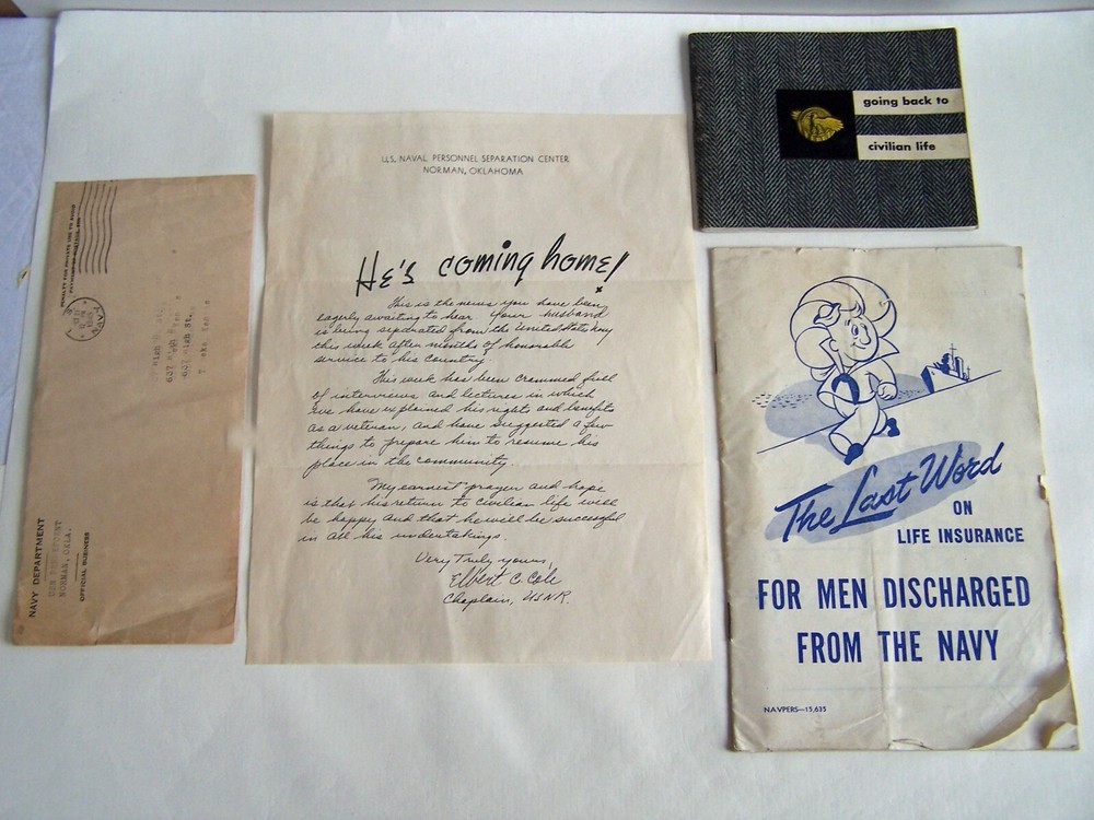 WW2 U.S.Naval Separation Dept."He's coming home" Letter and Postmarked Envelope