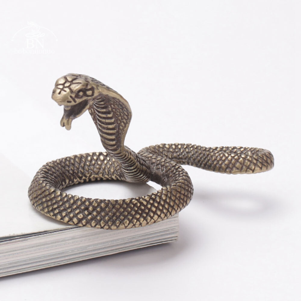 35*70mm Antique Bronze Cobra Boa Snake Statue Miniature Figurines Copper Zodiac