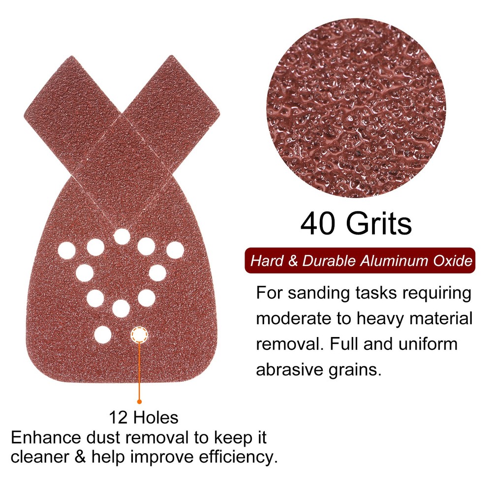 24pcs 40 Grit 12 Hole Hook Loop Sandpaper Triangular Sanding Pad with Extra Tip