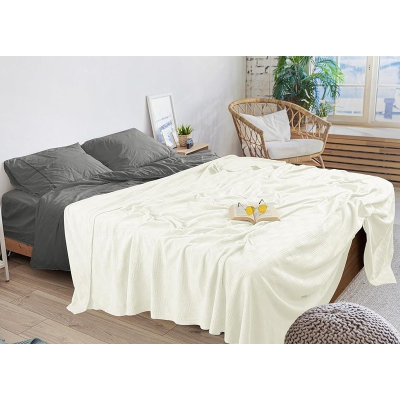 Cotton Thermal Blanket Soft Breathable Cozy Dobby Weave Waffle Pattern Oversized