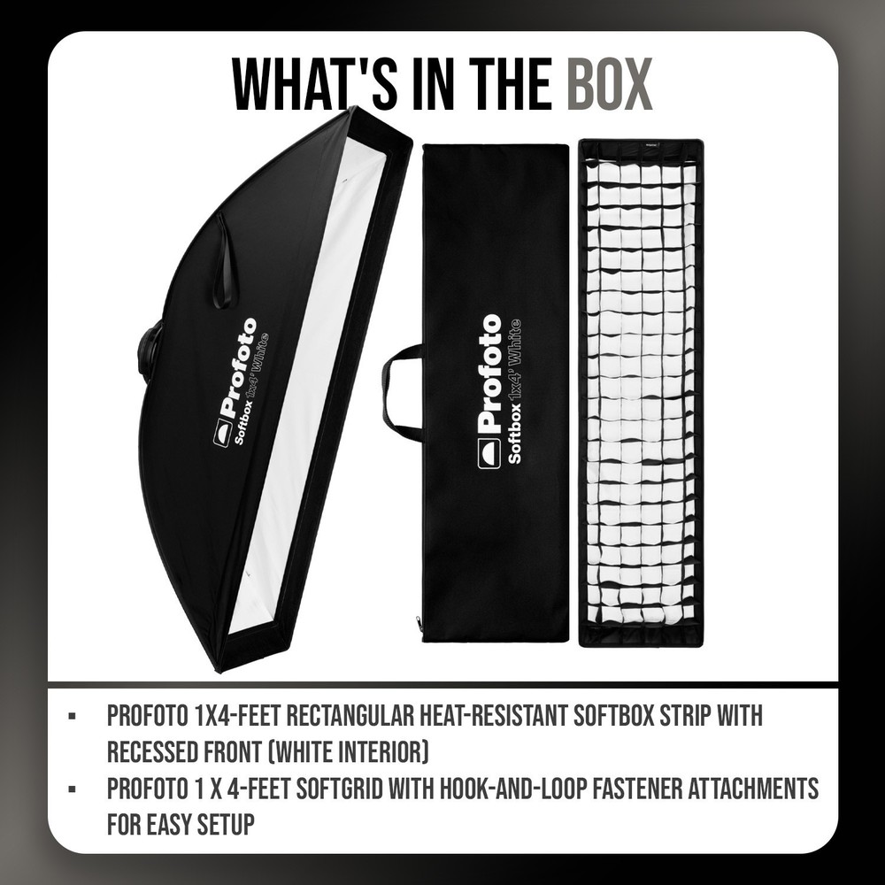 Profoto 1x4 Feet Rectangular White Interior Softbox Strip and Softgrid Bundle