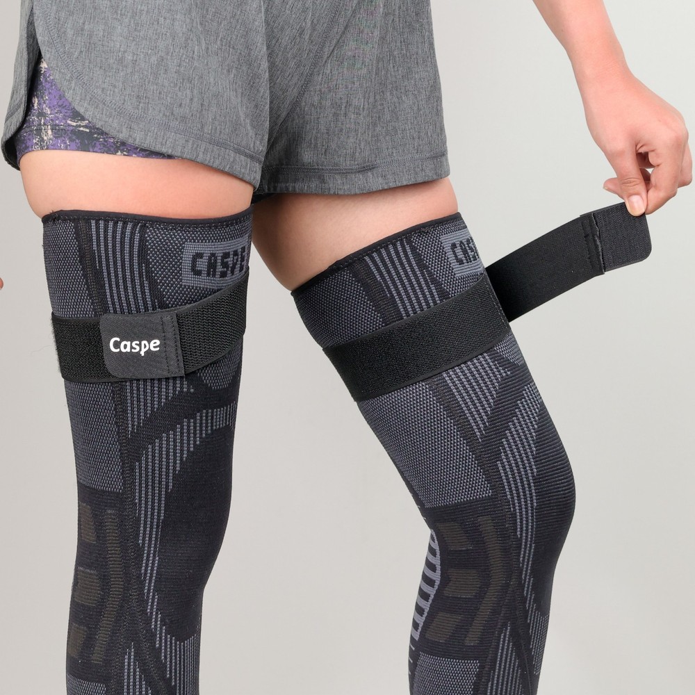 Caspe 2 Pack Full Leg Compression Sleeve with Strap Thigh Knee Calf Support